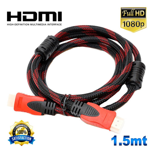 Cable De 1.5mts Hdmi Con Doble Filtro Punta Dorada Full Hd