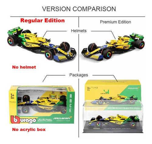 Para Zya Bburago 1:43 F1 Mclaren Mcl38 Norris Mónaco Ayrton