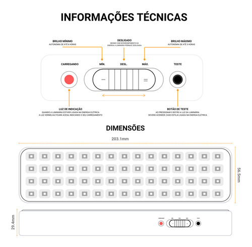 Kit 5 Luminária Emergência 60 Leds Recarregável 6000k Cor Branco Frio