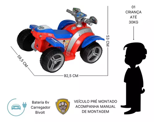 Mini Moto Elétrica Quadriciclo Infantil Patrulha Canina Motinha