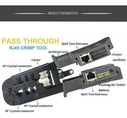 Testeador Crimpador 2en1 Cables Utp/stp Rj45/rj12/rj11 6p/8p