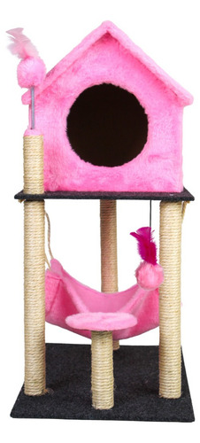 Arranhador Gato Casa Dois Andares com rede Cor Rosa