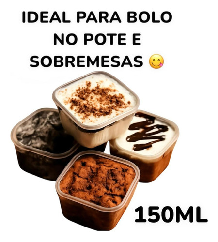 200un Potinho P/ Bolo De Pote Quadrado 150ml C/ Mini Colher
