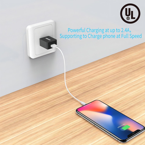 Cargador De Pared Usb Certificado Ui 2.4a 12w Para iPhone Galaxy Huawei Y Otros Universal Celulares Premium - Choetech Color Negro