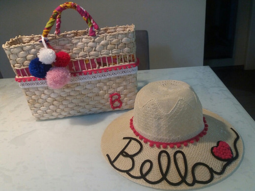 Bolsa De Palha Personalizada + Chapeu Praia Personalizado