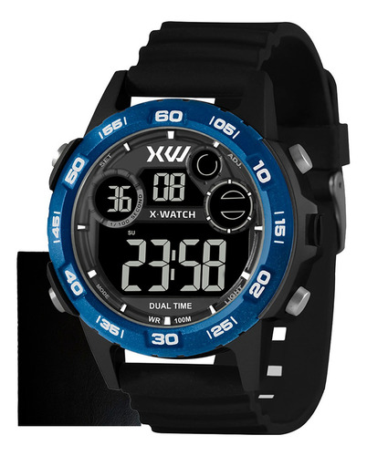 Relógio X-watch Masculino Digital Esportivo Xmppd635 + Cor da correia Preto Cor do bisel Azul Cor do fundo Negativo