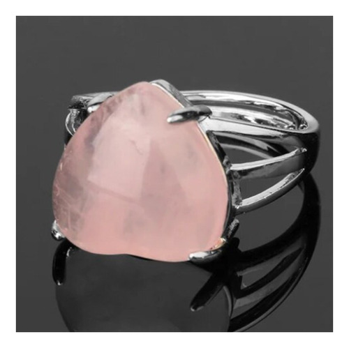 Anillo Corazón Cuarzo Rosa Ajustable Amuletos Suerte