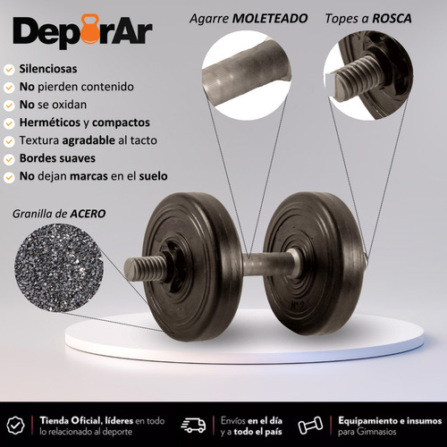 Imagen 2 de 9 de Kit Mancuernas Y Barra Con Tope A Rosca + 20 Kg Discos Pvc