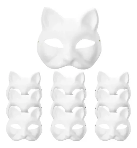 2Pcs Therian Mask Fox Cat Therian Mask for Adults White Blank Fox Mask Hand  Painted Animal Face Mask Halloween Mask DIY Mask Animal Party Cosplay