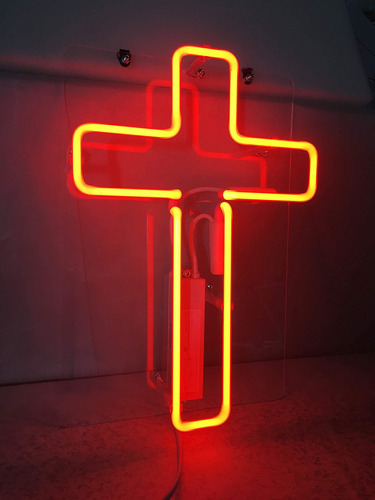 Signo Neon Cruz Roja Luz Tubo Vidrio Real Casa Sala Pared