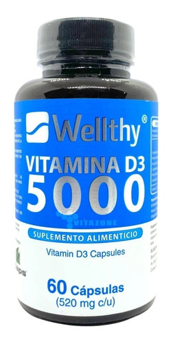 Imagen 1 de 3 de Vitamina D3 5000iu 60capsulas 520mg Cu Wellthy Se Sabor Neutro