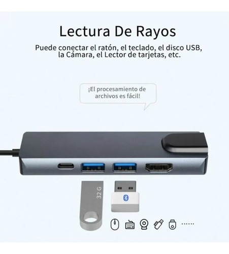 . 5 Em 1 Adaptador Hub Para Notbook Thunderbolt Usb C Hdmi