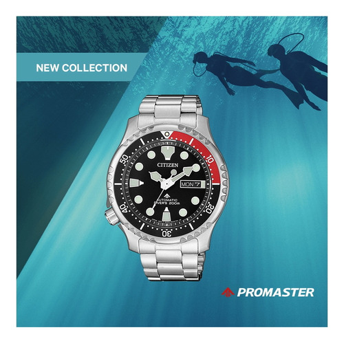 Reloj Hombre Ny008586e Citizen Mechanical Automatico 200 Mts Plateado Plateado Negro