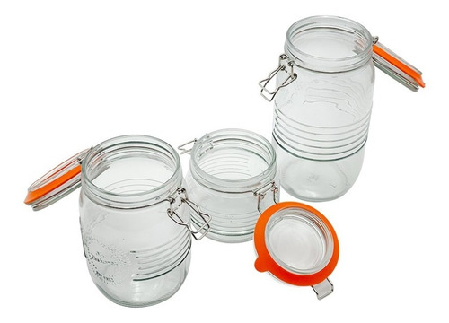 Set Frascos Vidrio 3 Pzas Clip Hermético Mason Jar Nv-1041 Color Blanco