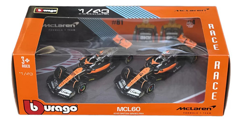 2 Pack Mclaren Mcl60 F1 2023 1:43 Bburago Piastri Norris Color Naranja