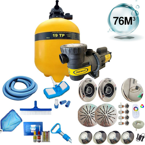 Filtro E Bomba Até 76m³+ Kit Jacuzzi Inox Alvenaria