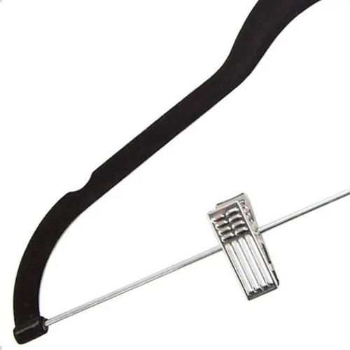 Kit 05 Unidades Cabide Slim Veludo Preto Com 10 Presilhas