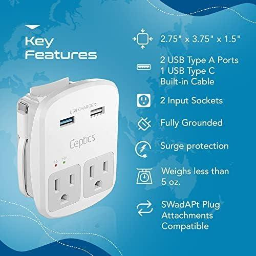 Adaptador De Viaje Universal Ceptics Wps-2b+ Con 2 Usb-a Y