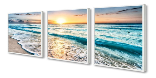 Quadro Decorativo Grande Mar Azul Ondas Praia Areia Casa