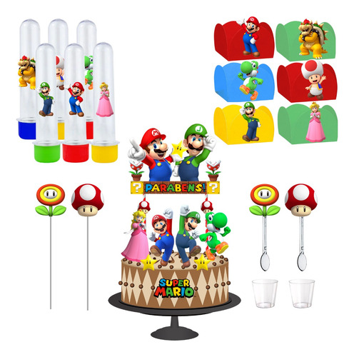 Kit Festa #kf Super Mario Bros Forminha Tubete Topper Full