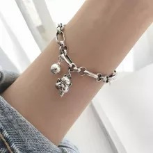 Pulsera De Plata Esterlina S925 Para Mujer, Brazalete De Gat