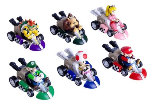 6 Figuras Set Super Mario Bros Kart Luigi Bowser Peach