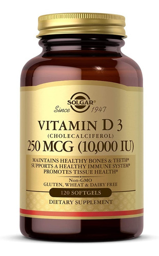 Vitamina D3 250 Mcg 10000 Iu Solgar 120 Capsulas Blandas