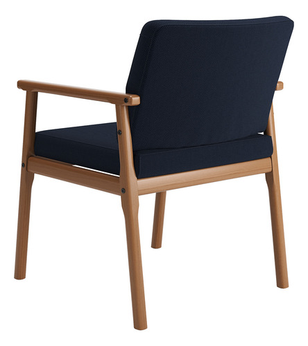 Poltrona Up Com Base De Madeira Linho Azul Marinho