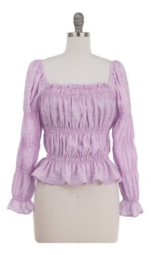 Imagen 2 de 7 de Blusa Corta Stretch Manga Larga Plisada Fresca Primaveral.