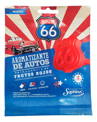 Perfume Route 66 Fragancia Aromatizante Para Auto Pack X2 Rojo Frutos Rojos