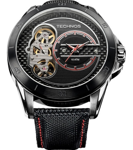 Relógio Masculino Technos Performance Carbon 2039ap/0p Couro