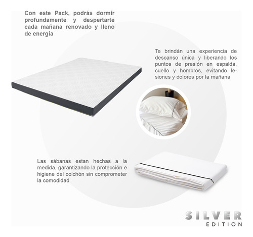 Colchón Matrimonial En Caja 10cm + Juego Sábanas Y Almohada Blanco Con Gris