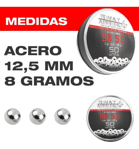 Imagen 2 de 10 de Balines De Acero Cromo X 50 - 12,5 Mm Disuasiva Traumática