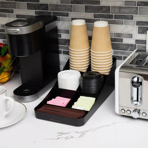 Estación De Café Con Porta Vasos Y Condimentos, 7 Espacios Color Negro