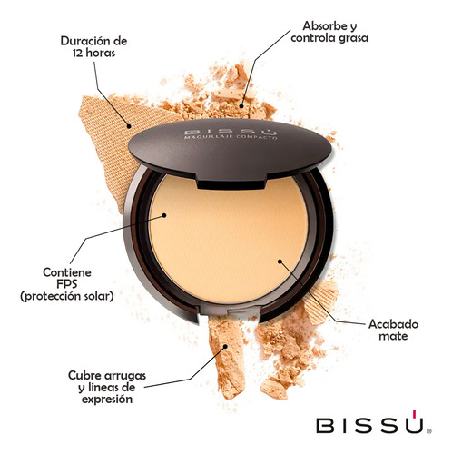 Maquillaje Polvo Compacto Bissú Acabado Mate 8g Tono 07 Caramel