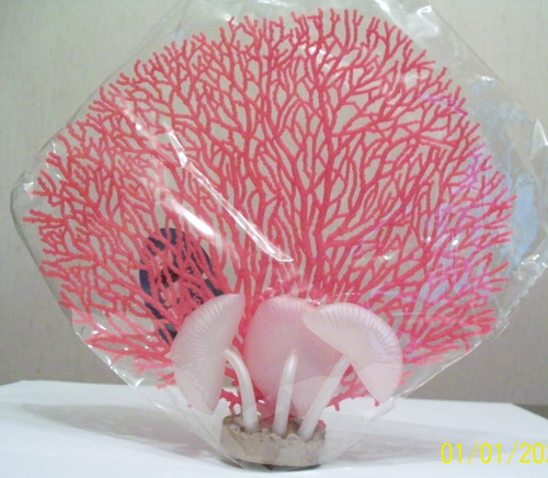 Adorno Tipo Coral Rojo Mediano 18x18 Acuario Pez Peces