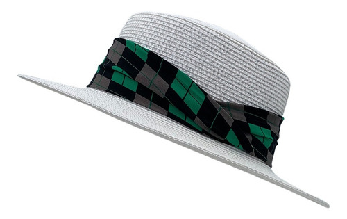 Sombrero Tipo Boater Hat Símil Rafia Copa Plana Cinta Playa