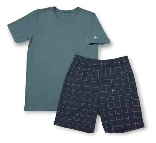 Pijama Ligera Manga Corta Con Short De Cuadros Optima 30107