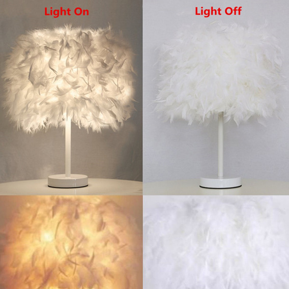 Nrpfell Sombra De Plumas L/ámpara De Mesa De Metal Escritorio De La Cabecera Vintage Luz De Noche Habitaci/ón De Estudio De Dormitorio De La Vendimia Suave Decoraci/ón De Navidad Ue Enchufe