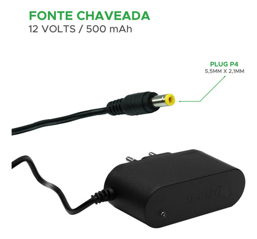 Fonte Dc 12v 500ma 0,5a 100-240v Bivolt Para Onu E Outros