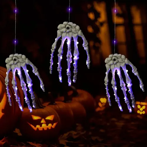 Halloween Esqueleto 2 Manos Huesos Con Luces Decoración