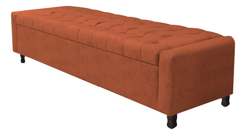 Kit Cabeceira E Calçadeira Baú Queen Everest P02 160cm Suede Cor Terracota