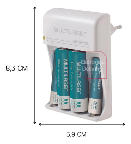 Imagem 2 de 4 de Carregador De Pilhas Multilaser 2 X Aa+ 2 X Aaa - 12 Horas
