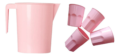 Set Jarra  + 4 Vasos Plastico Reutilizables Niños / Adultos 