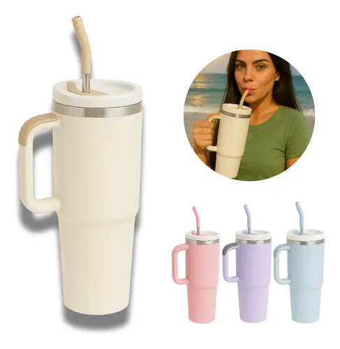 Copo Garrafa Térmica 1,2l Inox Com Tampa E Canudo Gigante
