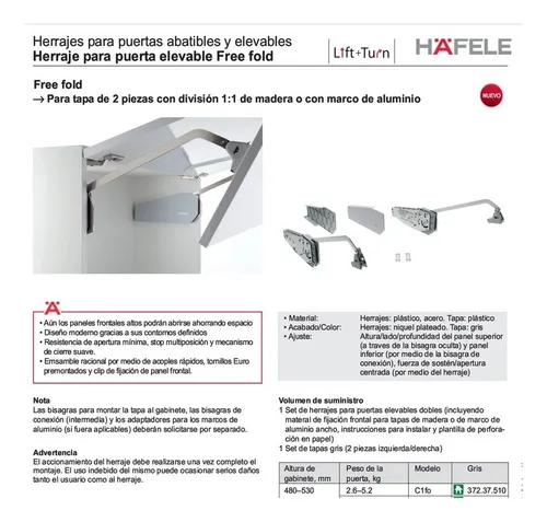 Brazo Elevador Free Fold Gr 480-530 Mm Hafele 372.37.510
