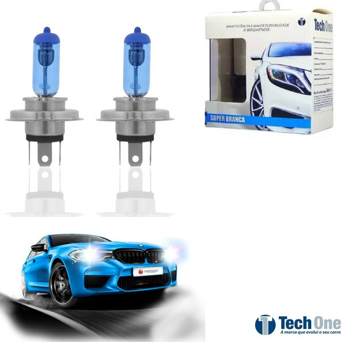 Imagem 1 de 4 de Par Lampada Super Branca H4 8500k Tipo Xenon 12v 55w Techone