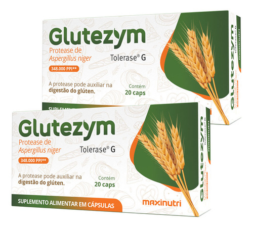 Kit 2 Glutezym Auxilia Na Digestão Glúten 20 Caps Maxinutri Sabor Sem Sabor