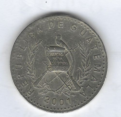 !!! Guatemala Moneda 1 Quetzal 2001  Simbolo De Paz  !!!