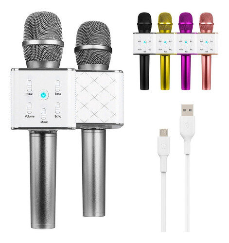 Microfono Karaoke Inalambrico Parlante Recargable Usb Color Plateado